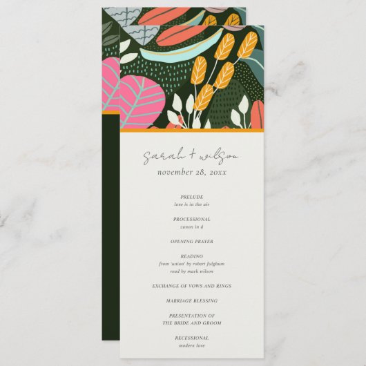 抽象芸術はっきりした熱帯植物性結婚式 プログラム (正面/裏面)