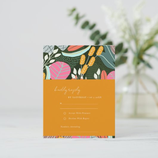 抽象芸術はっきりした熱帯植物性結婚葉病 出欠カード (スタンド正面)