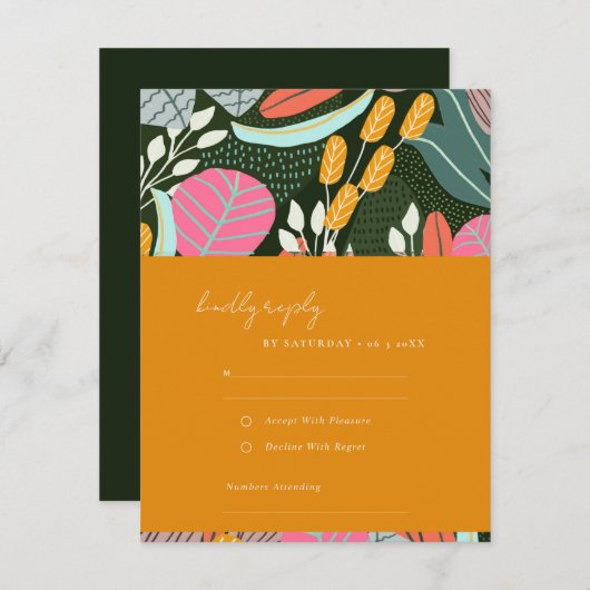 抽象芸術はっきりした熱帯植物性結婚葉病 出欠カード (正面/裏面)