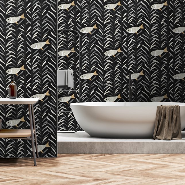 抽象芸術はっきりした白黒魚の取り外し可能 壁紙 (クリエイターアップロード済み)