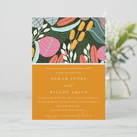 抽象芸術はっきりした素朴熱帯植物学婚約 招待状 (スタンド正面)