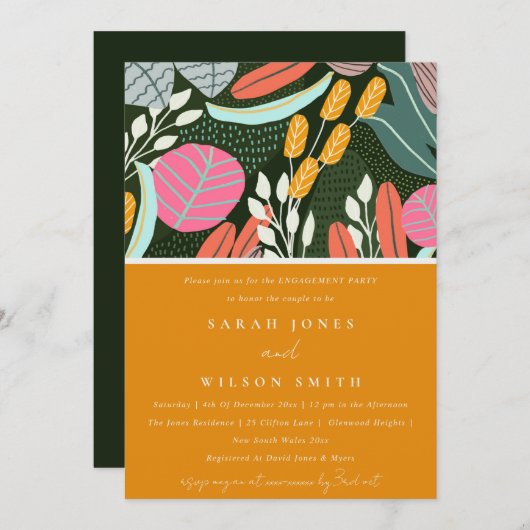 抽象芸術はっきりした素朴熱帯植物学婚約 招待状 (正面/裏面)