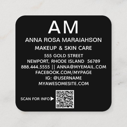 *~*抽象芸術はっきりしたQRアートグリッターロゴ写真 スクエア名刺 (裏面)