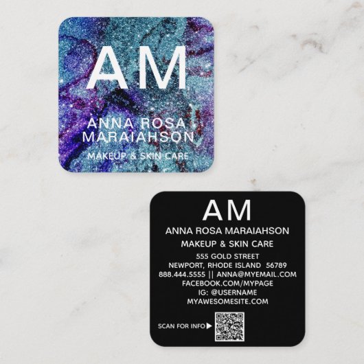 *~*抽象芸術はっきりしたQRアートグリッターロゴ写真 スクエア名刺 (正面/裏面)