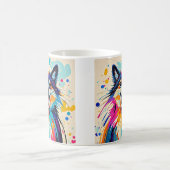 抽象芸術は可愛いおもしろい幸せな動物芸術を持つ コーヒーマグカップ (中央)