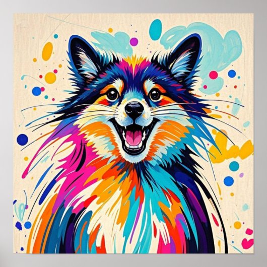 抽象芸術は可愛いおもしろい幸せな動物芸術を持つ ポスター (正面)