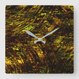 抽象芸術は黄金の緑と最も暗い曲がった帯 スクエア壁時計