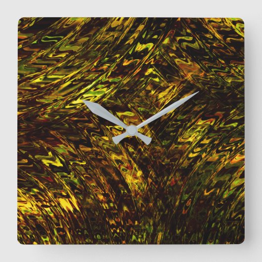抽象芸術は黄金の緑と最も暗い曲がった帯 スクエア壁時計 (正面)