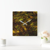 抽象芸術は黄金の緑と最も暗い曲がった帯 スクエア壁時計 (ホーム)