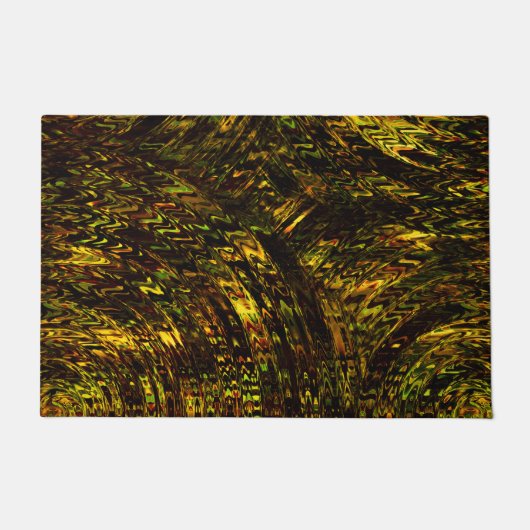 抽象芸術は黄金の緑と最も暗い曲がった帯 ドアマット (正面)