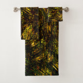 抽象芸術は黄金の緑と最も暗い曲がった帯 バスタオルセット (インサイチュ)