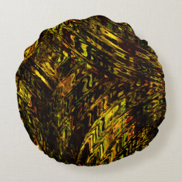 抽象芸術は黄金の緑と最も暗い曲がった帯 ラウンドクッション