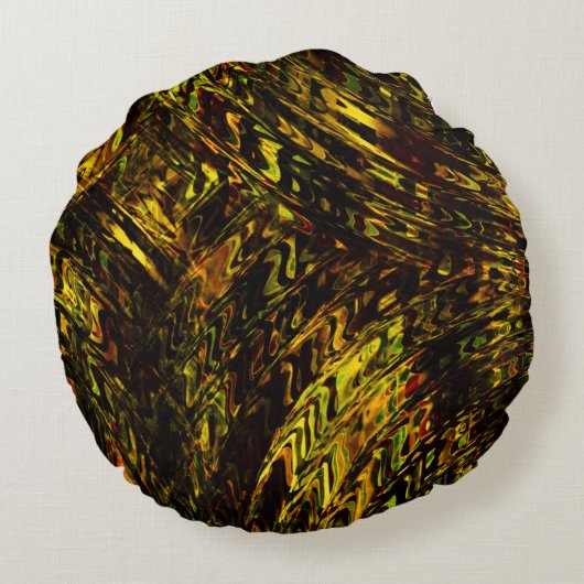 抽象芸術は黄金の緑と最も暗い曲がった帯 ラウンドクッション (裏面)