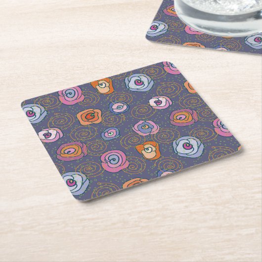 抽象芸術ばら色分野パターン スクエアペーパーコースター (アングル)