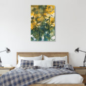 抽象芸術ひまわりアート、リッチティール(緑がかった色)、黄色 キャンバスプリント (インサイチュ (寝室))