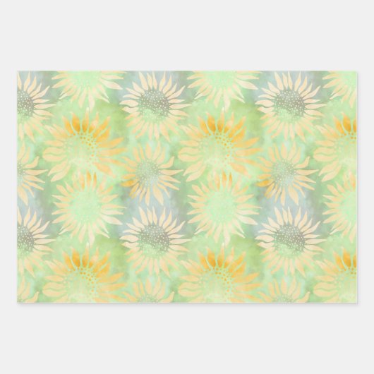 抽象芸術ひまわりライトグリーンデカップティッス ラッピングペーパーシート (正面)