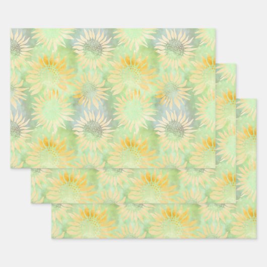 抽象芸術ひまわりライトグリーンデカップティッス ラッピングペーパーシート (セット)