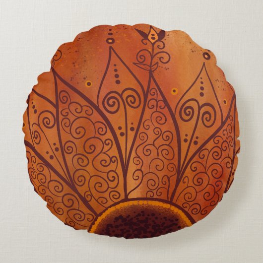 抽象芸術ひまわり ラウンドクッション (正面)