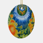 抽象芸術ひまわり |レトロな黄色のフローラ セラミックオーナメント (右)