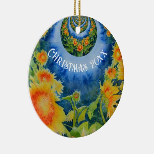 抽象芸術ひまわり |レトロな黄色のフローラ セラミックオーナメント (右)