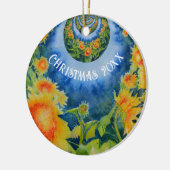 抽象芸術ひまわり |レトロな黄色のフローラ セラミックオーナメント (左)