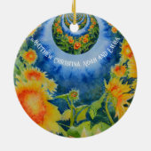抽象芸術ひまわり |レトロな黄色のフローラ セラミックオーナメント (裏面)