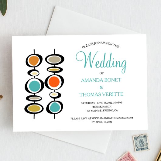抽象芸術ぶら下がったのミッド・センチュリー結婚ズ・サークル 招待状
