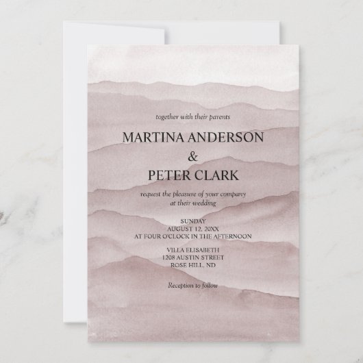 抽象芸術ほこりっぽいバラ山脈結婚式招待状 招待状 (正面)