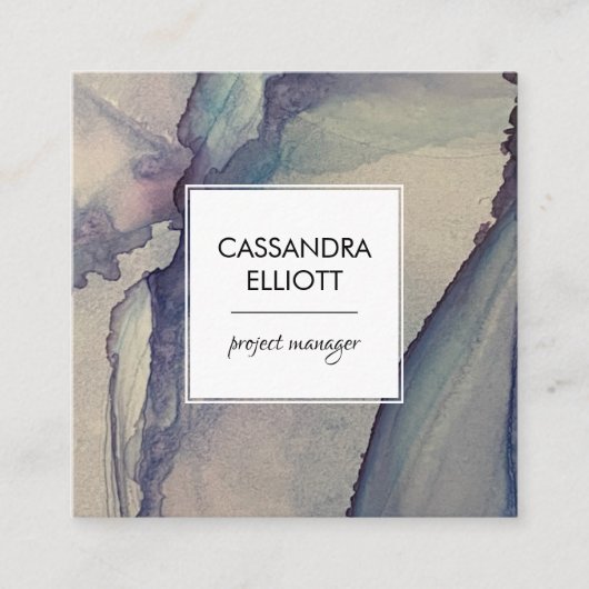 抽象芸術ほこりっぽいブルーパープルアルコールインク液体芸術 スクエア名刺 (正面)