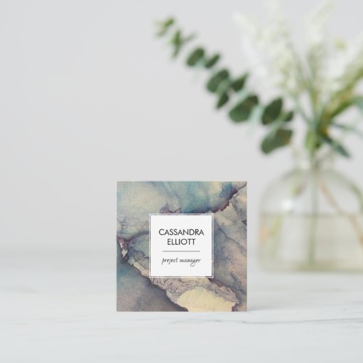 抽象芸術ほこりっぽいブルーパープルアルコールインク液体芸術 スクエア名刺 (スタンド正面)