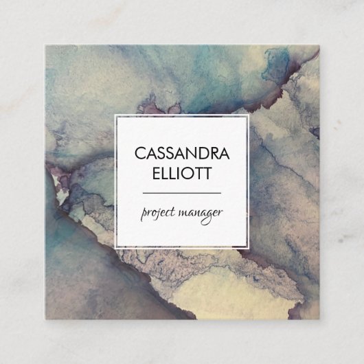 抽象芸術ほこりっぽいブルーパープルアルコールインク液体芸術 スクエア名刺 (正面)