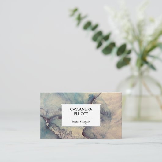 抽象芸術ほこりっぽいブルーパープルアルコールインク液体芸術 名刺 (スタンド正面)