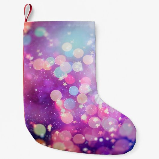 抽象芸術ぼやけの青と銀の輝く色 スモールクリスマスストッキング (正面)