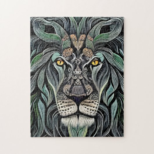 抽象芸術みすぼらしいシックなキングライオン ジグソーパズル (縦)