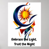 抽象芸術やる気を起こさせるミニマル太陽とムーンアート ポスター (正面)