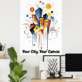 抽象芸術やる気を起こさせるミニマル都市スカイライン ポスター (ホームオフィス)