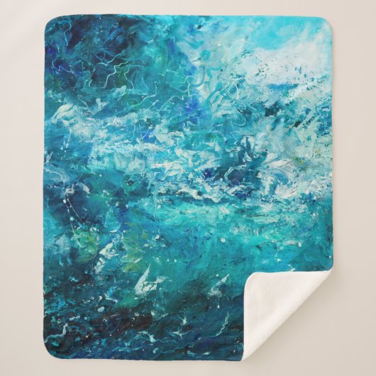  抽象芸術や海の波を表す油絵 シェルパブランケット (正面)