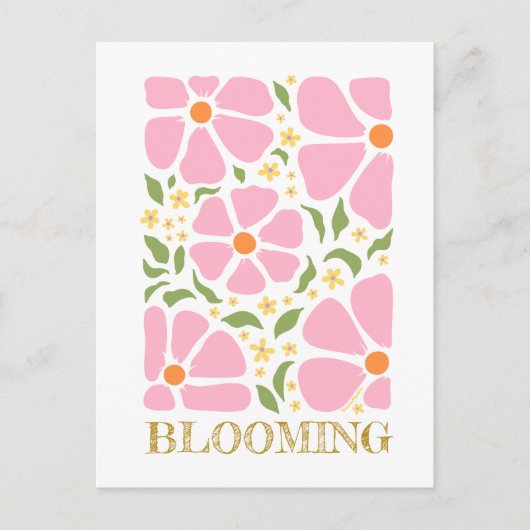抽象芸術よくはしゃぐピンクの花 ポストカード (正面)