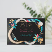 抽象芸術よくはしゃぐモダンエレガントな結婚式 出欠カード (スタンド正面)