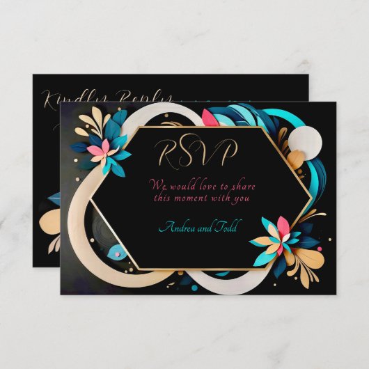 抽象芸術よくはしゃぐモダンエレガントな結婚式 出欠カード (正面/裏面)