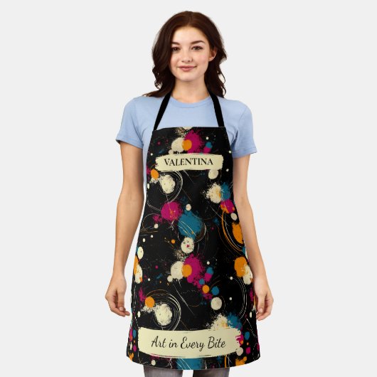抽象芸術よくはしゃぐ（ばちゃばちゃ）跳ねるエプロン付名前をカスタムする エプロン (着用した状態)