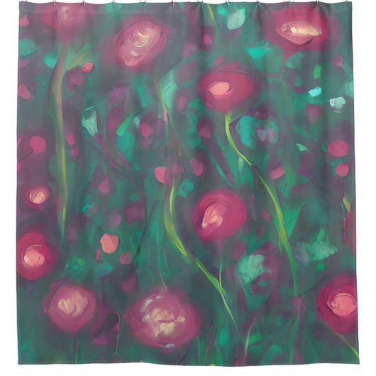 抽象芸術を抑えた赤いバラ シャワーカーテン (正面)