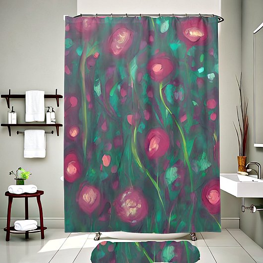 抽象芸術を抑えた赤いバラ シャワーカーテン