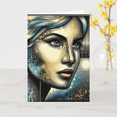抽象芸術アイアート |女性の顔 カード (黄色い花)