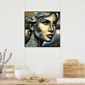 抽象芸術アイアート |女性の顔 ポスター (キッチン)