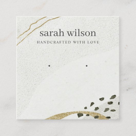 抽象芸術アイボリーブラック金ゴールドイヤリングスタッドディスプレイ スクエア名刺 (正面)