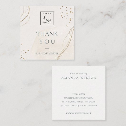 抽象芸術アイボリー金ゴールドご注文のロゴ スクエア名刺 (正面/裏面)