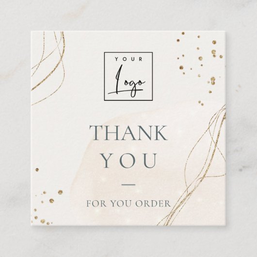 抽象芸術アイボリー金ゴールドご注文のロゴ スクエア名刺 (正面)