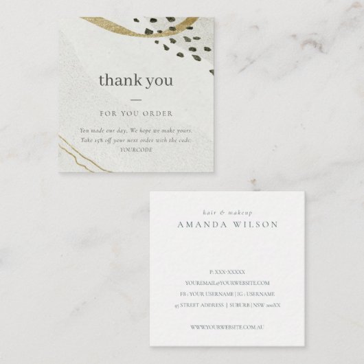 抽象芸術アイボリー金ゴールドご注文の割引 スクエア名刺 (正面/裏面)