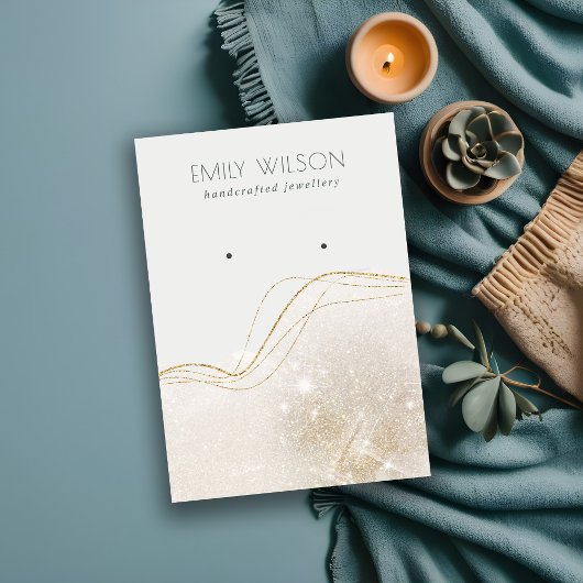 抽象芸術アイボリー金ゴールドグリッター光沢イヤリングディスプレイ 名刺